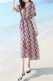 Colorful Plus Size Loose Printed Round Neck Off-Shoulder Dress for Casual Beach