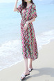 Colorful Plus Size Loose Printed Round Neck Off-Shoulder Dress for Casual Beach