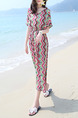 Colorful Plus Size Loose Printed Round Neck Off-Shoulder Dress for Casual Beach