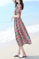 Colorful Plus Size Loose Printed Round Neck Off-Shoulder Dress for Casual Beach
