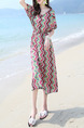 Colorful Plus Size Loose Printed Round Neck Off-Shoulder Dress for Casual Beach