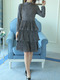 Blue Slim Round Stand Collar Floral Asymmetrical Hem Long Sleeve Dress for Casual Office
