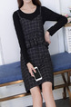 Black Two-Piece Slim Sling Ruffled Over-Hip Round Neck Above Long Sleeve Dress for Casual Party Office