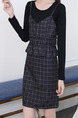 Black Two-Piece Slim Sling Ruffled Over-Hip Round Neck Above Long Sleeve Dress for Casual Party Office