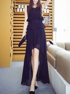 Black Slim A-Line Ruffled Furcal Round Neck See-Through Dress for Party Evening Cocktail