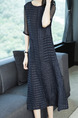 Black Plus Size Loose Linking Stripe Round Neck See-Through Dress for Casual
