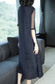 Black Plus Size Loose Linking Stripe Round Neck See-Through Dress for Casual