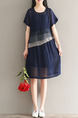 Blue Plus Size Loose Two-Piece Linking Ruffled Round Neck See-Through Dress for Casual