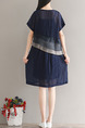 Blue Plus Size Loose Two-Piece Linking Ruffled Round Neck See-Through Dress for Casual