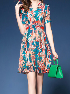 Colorful Plus Size Slim A-Line V Neck Printed  Dress for Casual Party