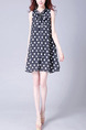 Black and White Loose Contrast Wave Point Butterfly Knot Full Skirt Dress for Casual Party
