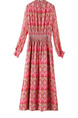 Red Plus Size Printed Adjustable Waist Lattern Sleeve Furcal Dress for Casual