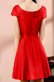 Red Slim A-Line Boat Collar Bubble Sleeve Dress for Casual Party Evening