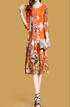 Orange Colorful Plus Size Loose A-Line Printed Round Neck Shift Dress for Casual Party Office
