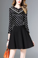 Black and White Slim Linking A-Line Wave Point Stripe Lace V Neck Fit & Flare Above Knee Dress for Casual Party
