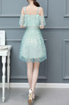 Green Slim A-Line Lace Printed Sling Ruffled See-Through Fit & Flare Dress for Casual Party Evening
