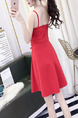 Red Slim A-Line Sling Lace Up Open Back Zipper Back Above Knee Fit & Flare Dress for Cocktail Party Evening