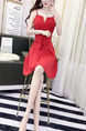 Red Slim A-Line Sling Lace Up Open Back Zipper Back Above Knee Fit & Flare Dress for Cocktail Party Evening