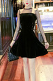 Black Slim A-Line Linking See-Through Mesh Band Zipper Back Long Sleeve Dress for Cocktail Party Evening