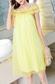 Yellow Loose A-Line Cutout Laced Off-Shoulder Above Knee Dress for Casual Party Evening