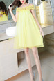 Yellow Loose A-Line Cutout Laced Off-Shoulder Above Knee Dress for Casual Party Evening