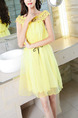 Yellow Loose A-Line Cutout Laced Off-Shoulder Above Knee Dress for Casual Party Evening