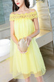 Yellow Loose A-Line Cutout Laced Off-Shoulder Above Knee Dress for Casual Party Evening