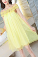 Yellow Loose A-Line Cutout Laced Off-Shoulder Above Knee Dress for Casual Party Evening