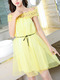 Yellow Loose A-Line Cutout Laced Off-Shoulder Above Knee Dress for Casual Party Evening
