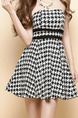 Black and White Slim A-Line Strapless Grid Open Back Double Horizontal Band Dress for Cocktail Party Evening