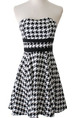 Black and White Slim A-Line Strapless Grid Open Back Double Horizontal Band Dress for Cocktail Party Evening
