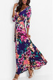 Colorful Plus Size Slim Printed Cross V Neck Band Full Skirt Dress for Casual Beach
