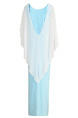 White and Blue Plus Size Loose Contrast Cloak Butterfly-Shaped Back Dress for Casual