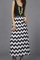 Black and White Slim A-Line Linking Round Neck Wave Pattern Dress for Casual