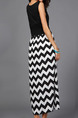 Black and White Slim A-Line Linking Round Neck Wave Pattern Dress for Casual