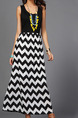 Black and White Slim A-Line Linking Round Neck Wave Pattern Dress for Casual