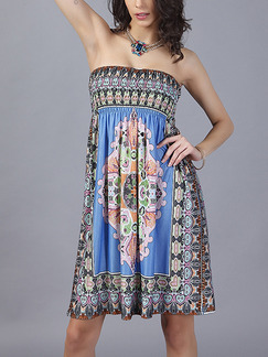 Colorful Plus Size Loose Strapless Located Printing Open Back Above Knee Dress for Casual