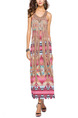 Colorful Plus Size A-Line Printed Hang V Neck Over-Hip Linking Long Tassel Dress for Casual Beach