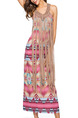 Colorful Plus Size A-Line Printed Hang V Neck Over-Hip Linking Long Tassel Dress for Casual Beach