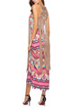 Colorful Plus Size A-Line Printed Hang V Neck Over-Hip Linking Long Tassel Dress for Casual Beach