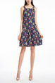 Colorful Plus Size Slim Printed A-Line Sling Open Back Dress for Casual
