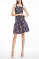 Colorful Plus Size Slim Printed A-Line Sling Open Back Dress for Casual