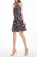 Colorful Plus Size Slim Printed A-Line Sling Open Back Dress for Casual