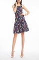 Colorful Plus Size Slim Printed A-Line Sling Open Back Dress for Casual