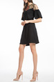 Black Slim A-Line Linking Embroidery Grenadine See-Through Flare Sleeve Above Knee Dress for Casual Party