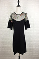 Black Slim A-Line Linking Embroidery Grenadine See-Through Flare Sleeve Above Knee Dress for Casual Party
