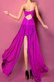 Purple Chiffon Slim Lace Strapless Over-Hip Rhinestone Above Knee Dress for Cocktail Prom Ball
