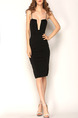 Black Slim Sling Strapless Over-Hip Open Back Knee Length Dress for Cocktail Party Evening
