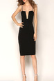 Black Slim Sling Strapless Over-Hip Open Back Knee Length Dress for Cocktail Party Evening