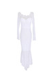 White Plus Size Slim Over-Hip Lace See-Through Off-Shoulder Fishtail Long Sleeve Dress for Cocktail Party Evening Ball